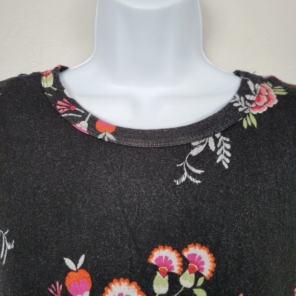 Stevie Hender Large Black Floral Midi Dress Lined Short Sleeve Stretchy Comfy - Picture 2 of 7